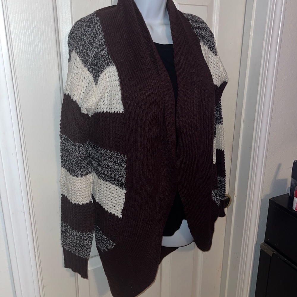 Striped Open-Front Cardigan Sweater